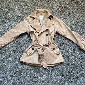 Avec Les Filles Tan Faux Leather Trench Coat with Belt